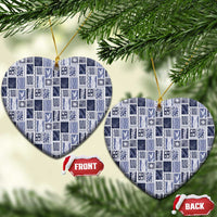 Vintage Aloha Block Quilt Ceramic Ornament Blue Inspired Lei Motifs LT9 Heart Blue - Polynesian Pride