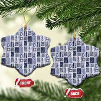 Vintage Aloha Block Quilt Ceramic Ornament Blue Inspired Lei Motifs LT9 Snow Flake Blue - Polynesian Pride