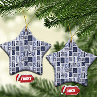 Vintage Aloha Block Quilt Ceramic Ornament Blue Inspired Lei Motifs LT9 Star Blue - Polynesian Pride