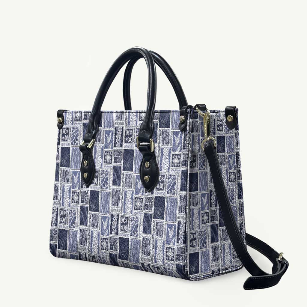 Vintage Aloha Block Quilt Leather Bag Blue Inspired Lei Motifs LT9 Blue - Polynesian Pride