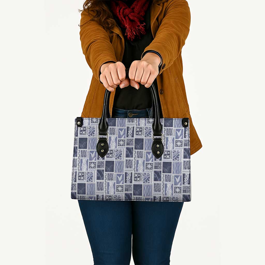 Vintage Aloha Block Quilt Leather Bag Blue Inspired Lei Motifs LT9 - Polynesian Pride