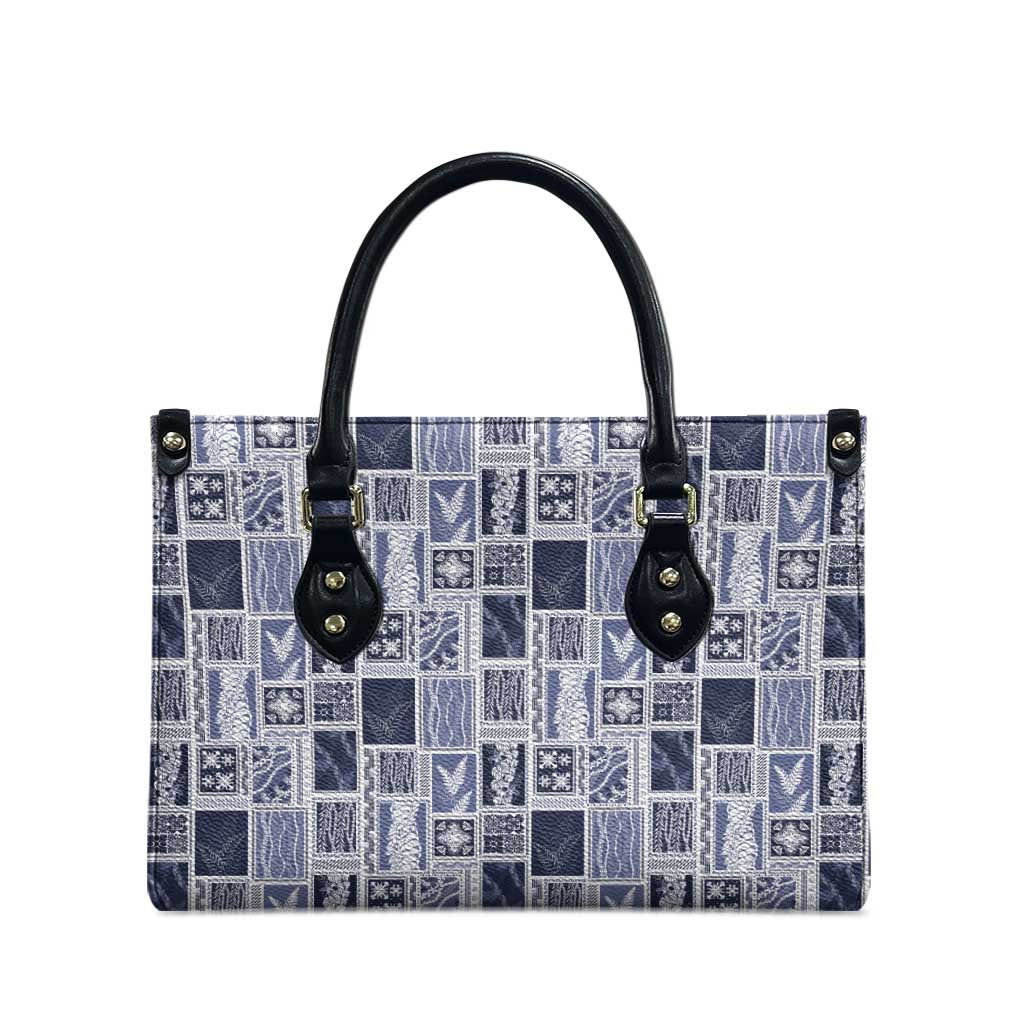 Vintage Aloha Block Quilt Leather Bag Blue Inspired Lei Motifs LT9 - Polynesian Pride