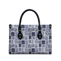 Vintage Aloha Block Quilt Leather Bag Blue Inspired Lei Motifs LT9 - Polynesian Pride