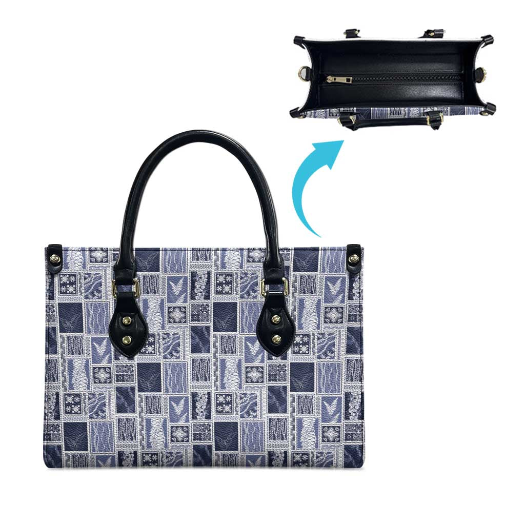 Vintage Aloha Block Quilt Leather Bag Blue Inspired Lei Motifs LT9 - Polynesian Pride