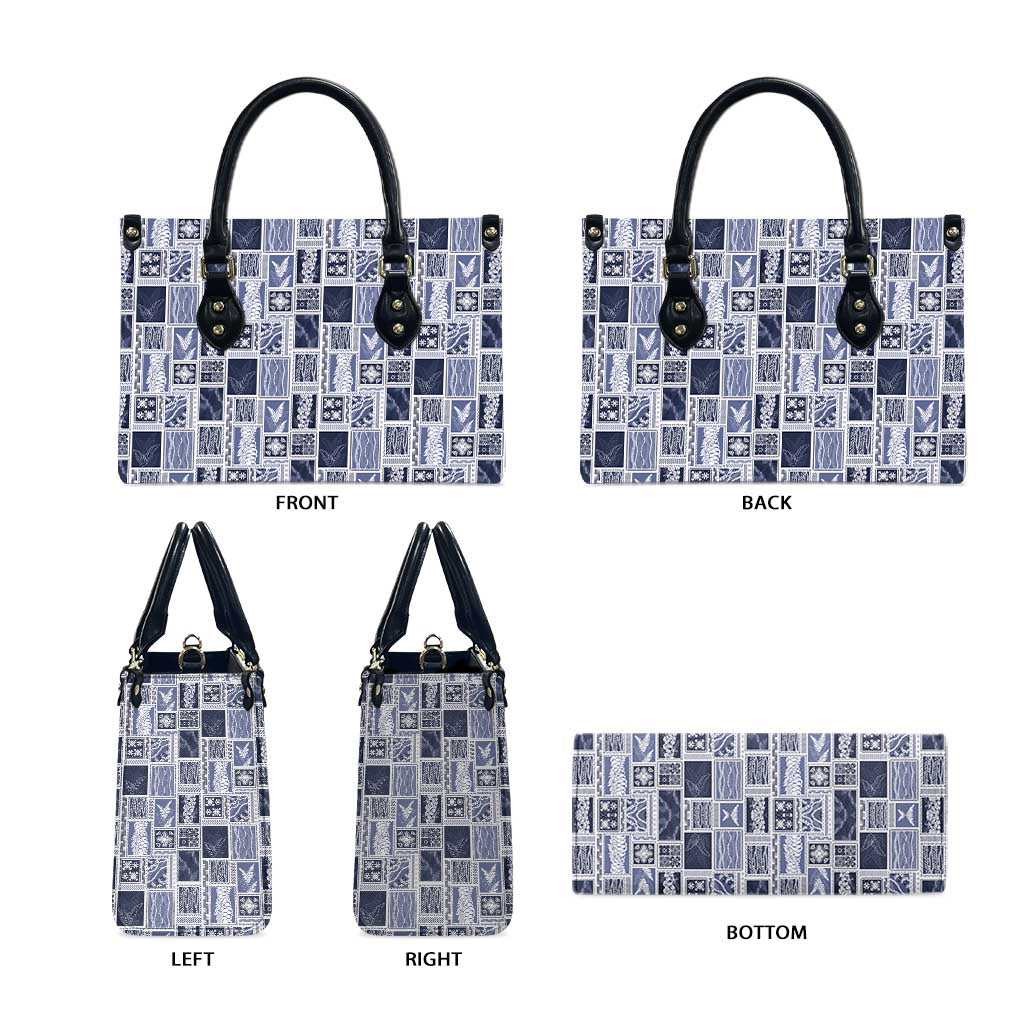 Vintage Aloha Block Quilt Leather Bag Blue Inspired Lei Motifs LT9 - Polynesian Pride