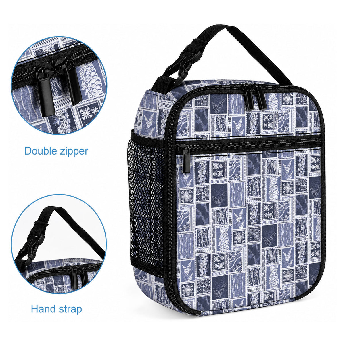 Vintage Aloha Block Quilt Lunch Bag Blue Inspired Lei Motifs LT9 - Polynesian Pride