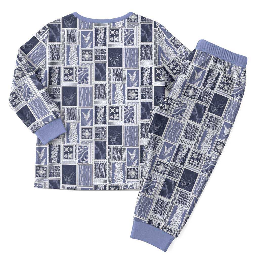 Vintage Aloha Block Quilt Christmas Pajama Set Blue Inspired Lei Motifs LT9 - Polynesian Pride