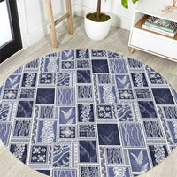 Vintage Aloha Block Quilt Round Carpet Blue Inspired Lei Motifs LT9 Blue - Polynesian Pride