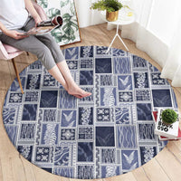 Vintage Aloha Block Quilt Round Carpet Blue Inspired Lei Motifs LT9 - Polynesian Pride
