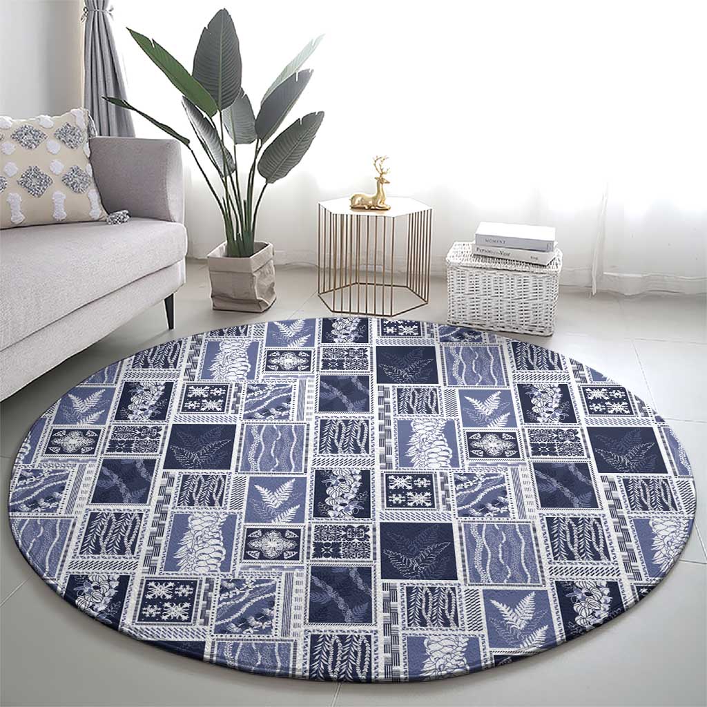 Vintage Aloha Block Quilt Round Carpet Blue Inspired Lei Motifs LT9 - Polynesian Pride