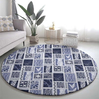 Vintage Aloha Block Quilt Round Carpet Blue Inspired Lei Motifs LT9 - Polynesian Pride