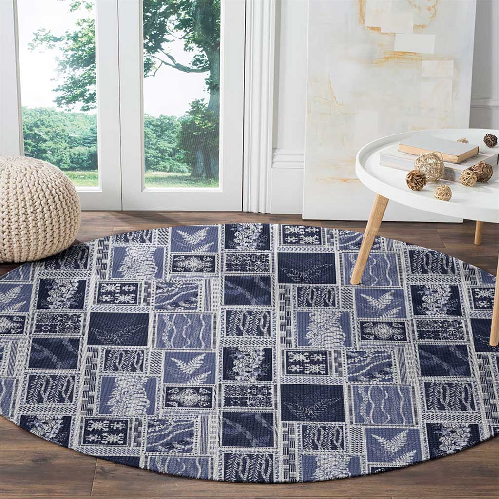 Vintage Aloha Block Quilt Round Carpet Blue Inspired Lei Motifs LT9 - Polynesian Pride