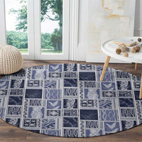 Vintage Aloha Block Quilt Round Carpet Blue Inspired Lei Motifs LT9 - Polynesian Pride