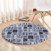 Vintage Aloha Block Quilt Round Carpet Blue Inspired Lei Motifs LT9 - Polynesian Pride