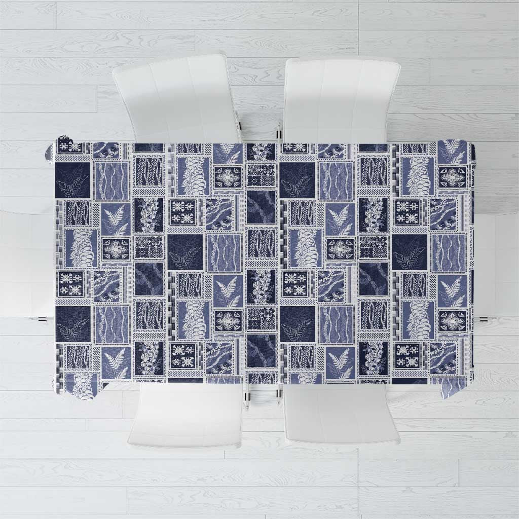 Vintage Aloha Block Quilt Tablecloth Blue Inspired Lei Motifs LT9 Blue - Polynesian Pride