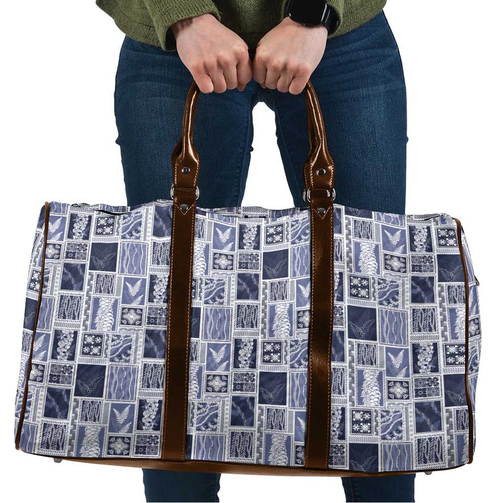 Vintage Aloha Block Quilt Travel Bag Blue Inspired Lei Motifs LT9 Blue - Polynesian Pride
