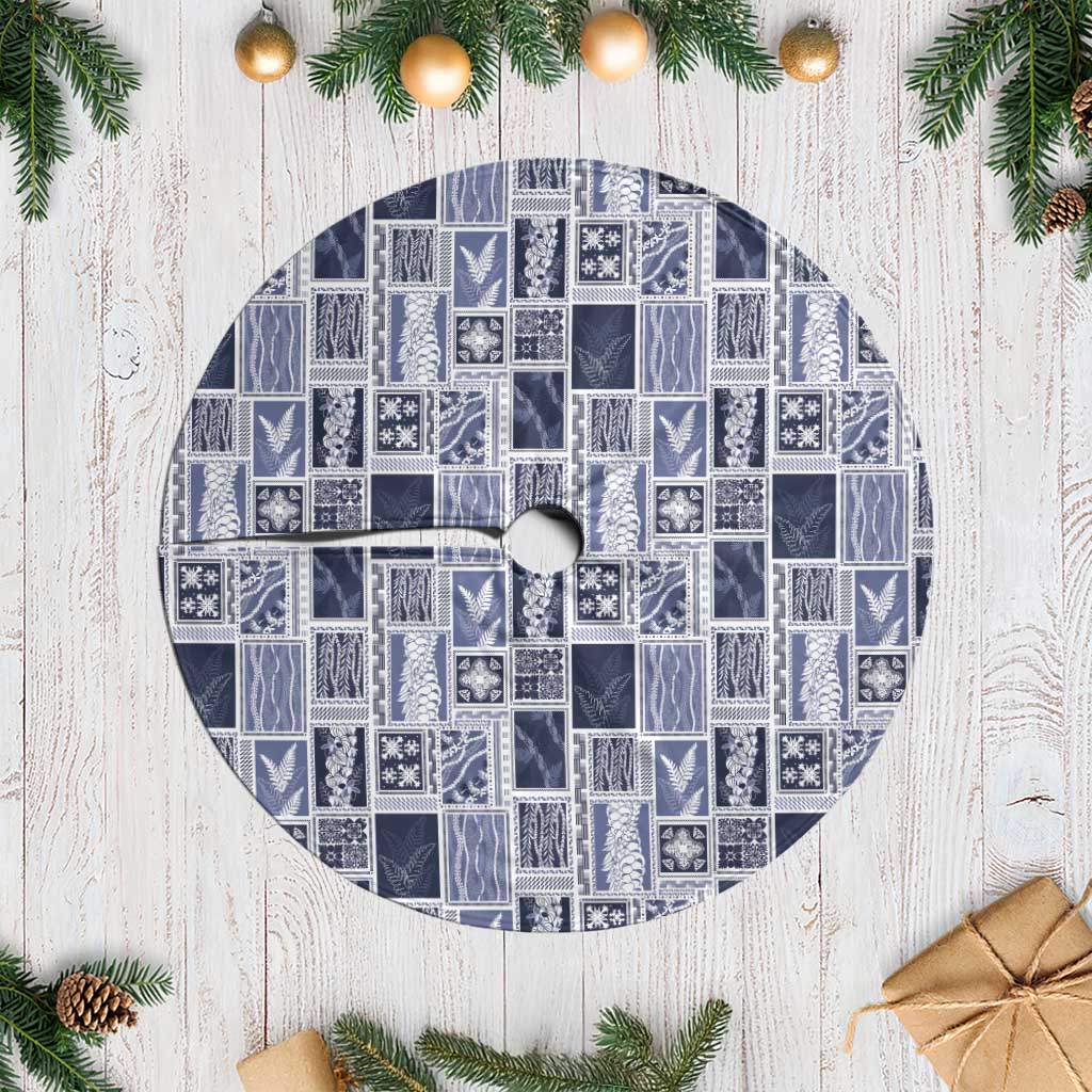 Vintage Aloha Block Quilt Tree Skirt Blue Inspired Lei Motifs LT9 Casual Blue - Polynesian Pride