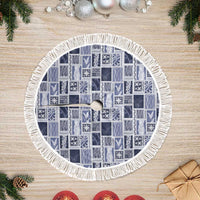 Vintage Aloha Block Quilt Tree Skirt Blue Inspired Lei Motifs LT9 Fringed Blue - Polynesian Pride
