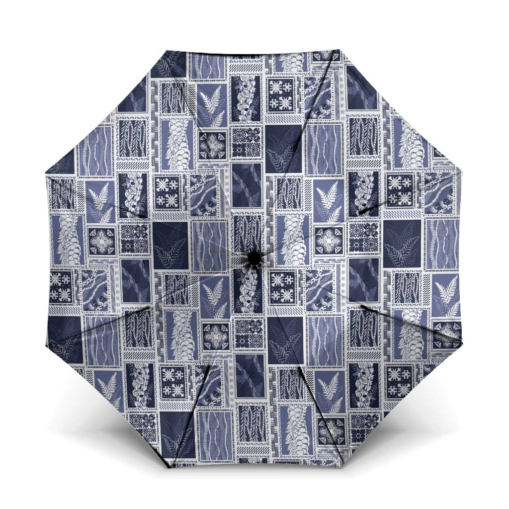 Vintage Aloha Block Quilt Umbrella Blue Inspired Lei Motifs LT9 One Size Folded 11.42 inch Opened Diameter 37.4 inch Blue - Polynesian Pride
