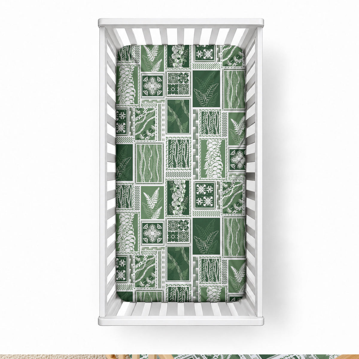 Vintage Aloha Block Quilt Baby Bed Cover Green Inspired Lei Motifs LT9 28 × 52 in Green - Polynesian Pride
