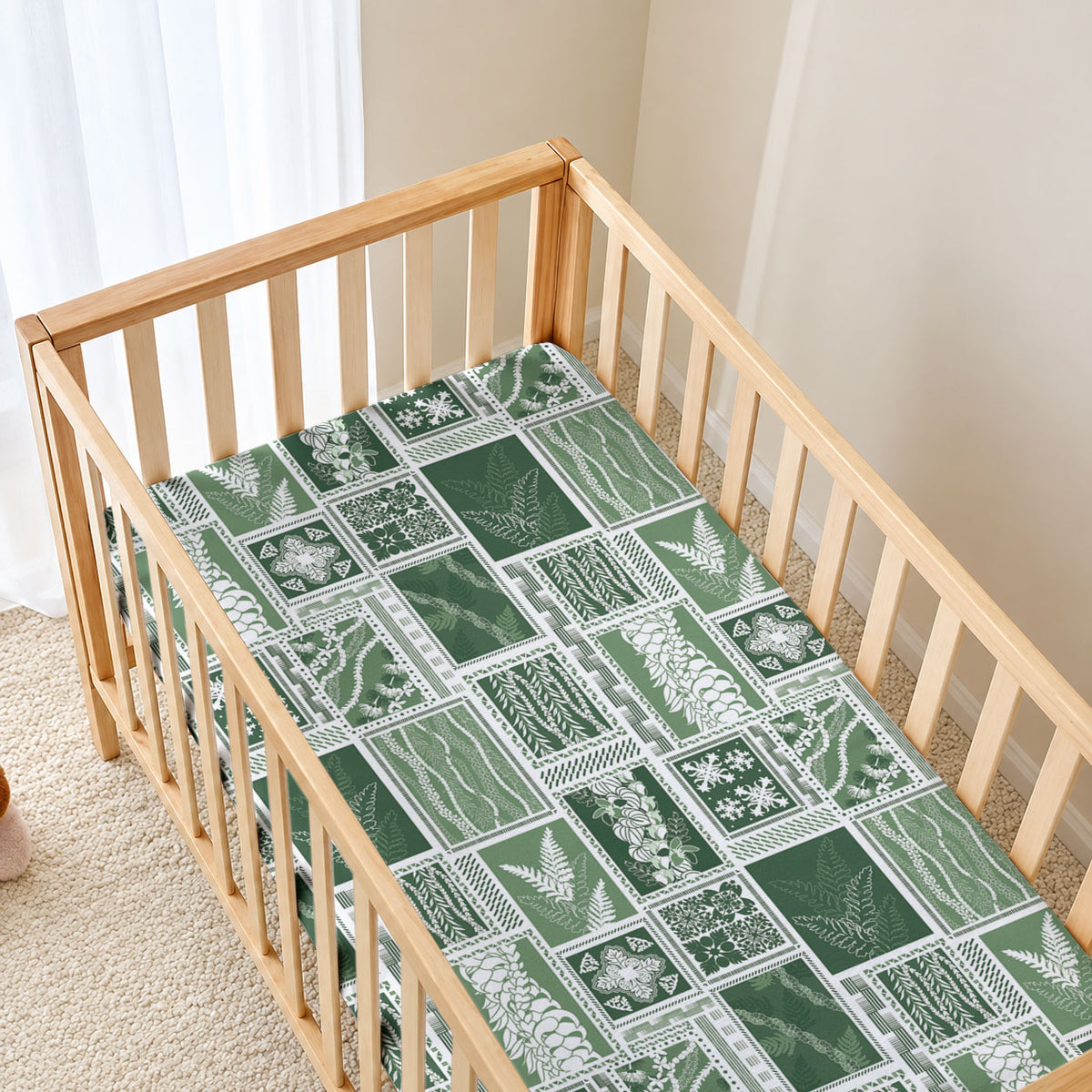Vintage Aloha Block Quilt Baby Bed Cover Green Inspired Lei Motifs LT9 - Polynesian Pride