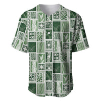 Vintage Aloha Block Quilt Baseball Jersey Green Inspired Lei Motifs LT9 Green - Polynesian Pride