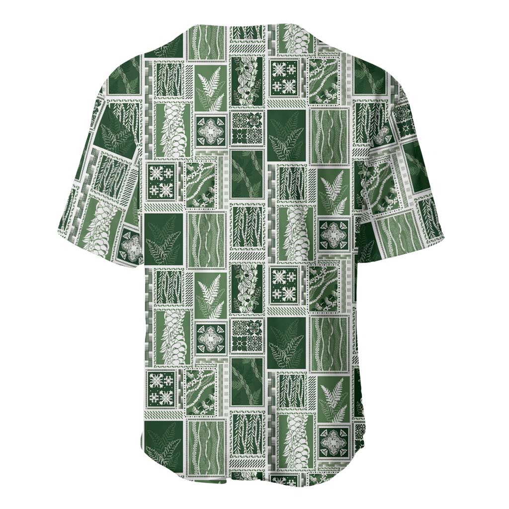 Vintage Aloha Block Quilt Baseball Jersey Green Inspired Lei Motifs LT9 - Polynesian Pride