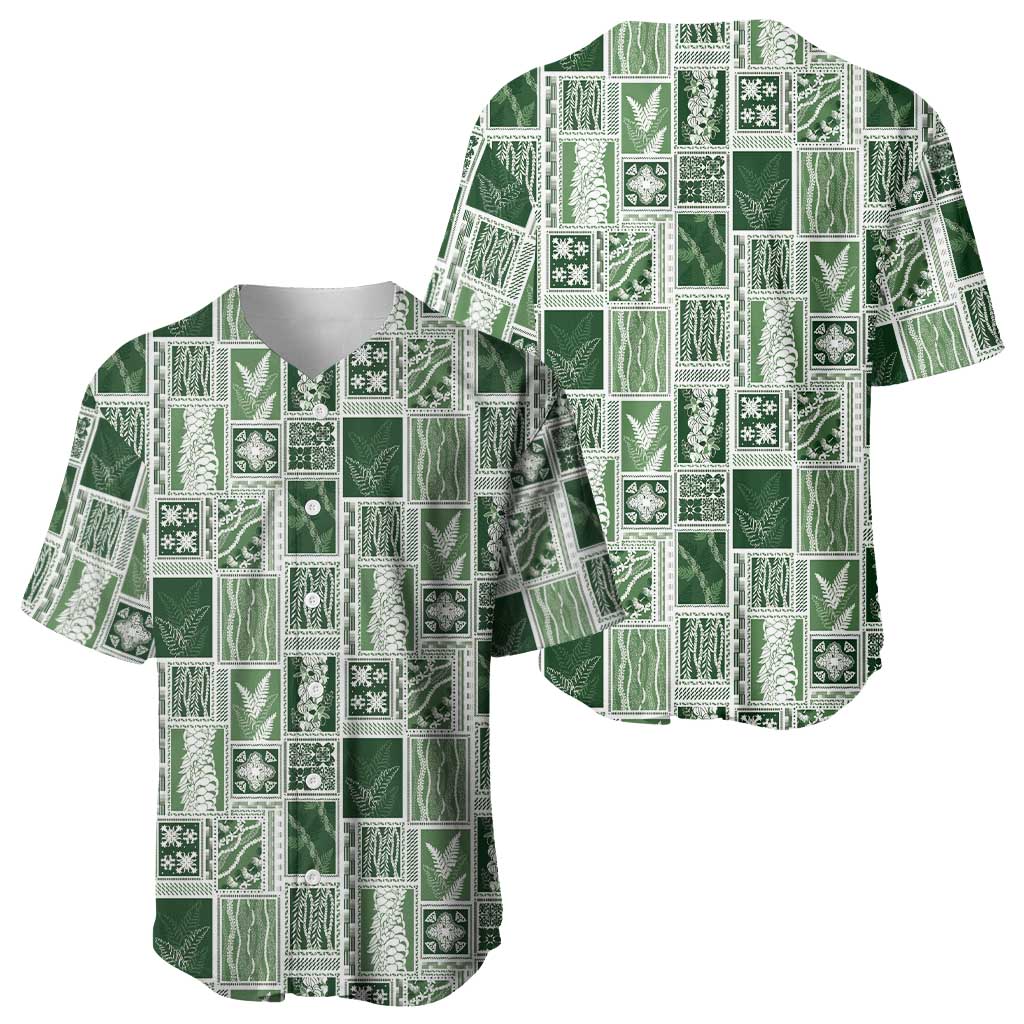 Vintage Aloha Block Quilt Baseball Jersey Green Inspired Lei Motifs LT9 - Polynesian Pride