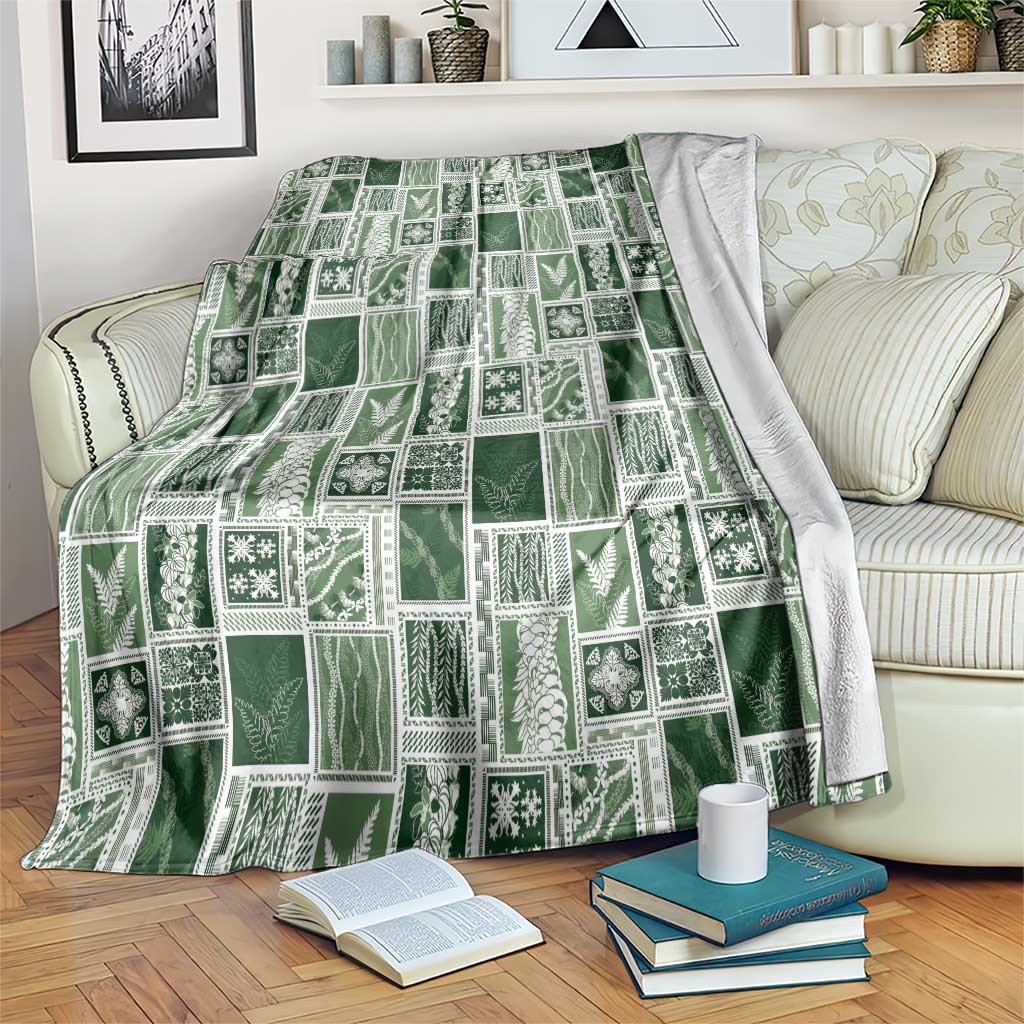 Vintage Aloha Block Quilt Blanket Green Inspired Lei Motifs LT9 Green - Polynesian Pride
