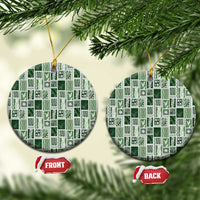 Vintage Aloha Block Quilt Ceramic Ornament Green Inspired Lei Motifs LT9 Circle Green - Polynesian Pride