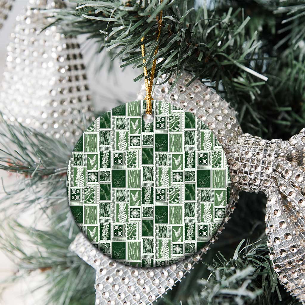 Vintage Aloha Block Quilt Ceramic Ornament Green Inspired Lei Motifs LT9 - Polynesian Pride