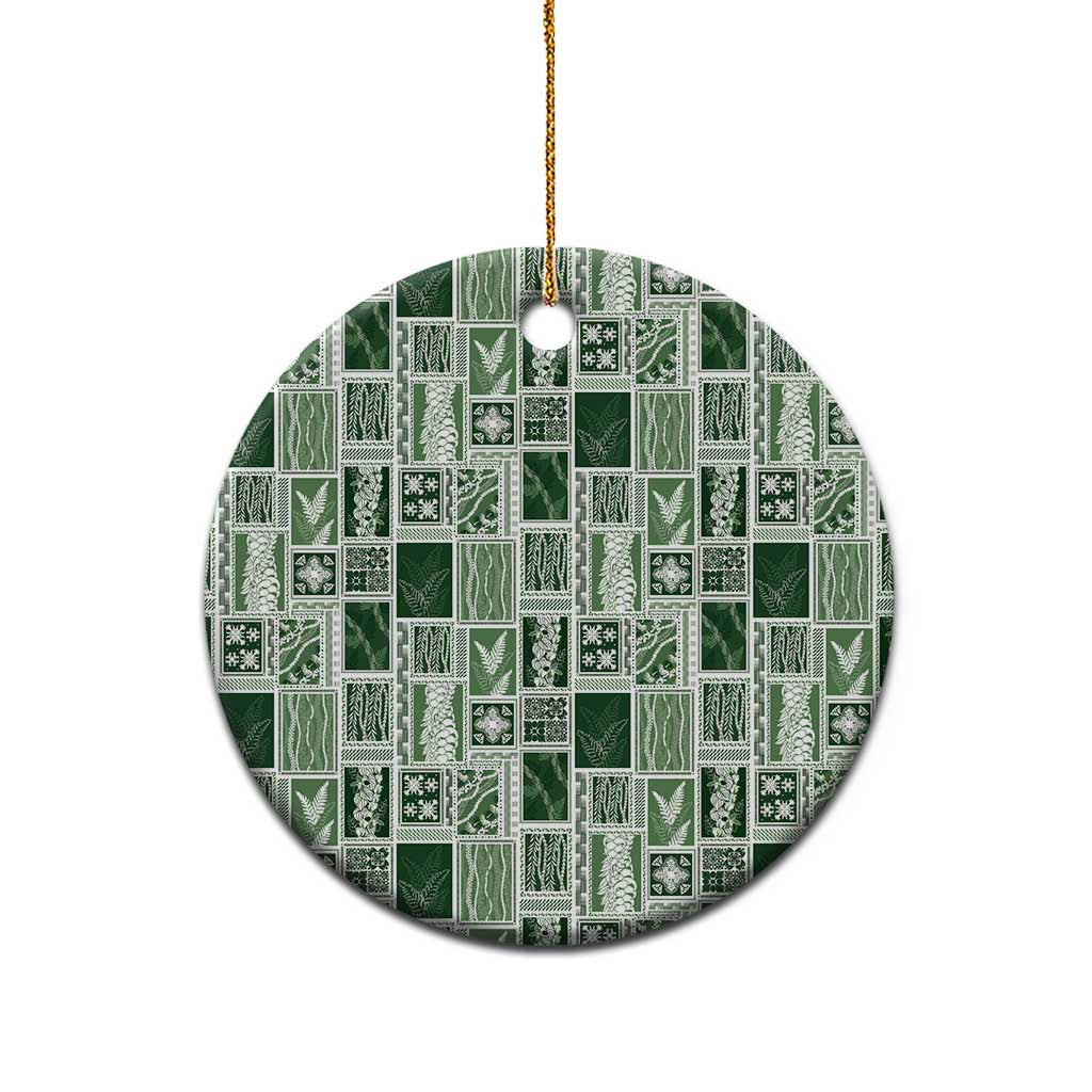 Vintage Aloha Block Quilt Ceramic Ornament Green Inspired Lei Motifs LT9 - Polynesian Pride