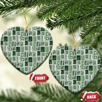 Vintage Aloha Block Quilt Ceramic Ornament Green Inspired Lei Motifs LT9 Heart Green - Polynesian Pride
