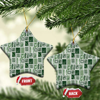 Vintage Aloha Block Quilt Ceramic Ornament Green Inspired Lei Motifs LT9 Star Green - Polynesian Pride