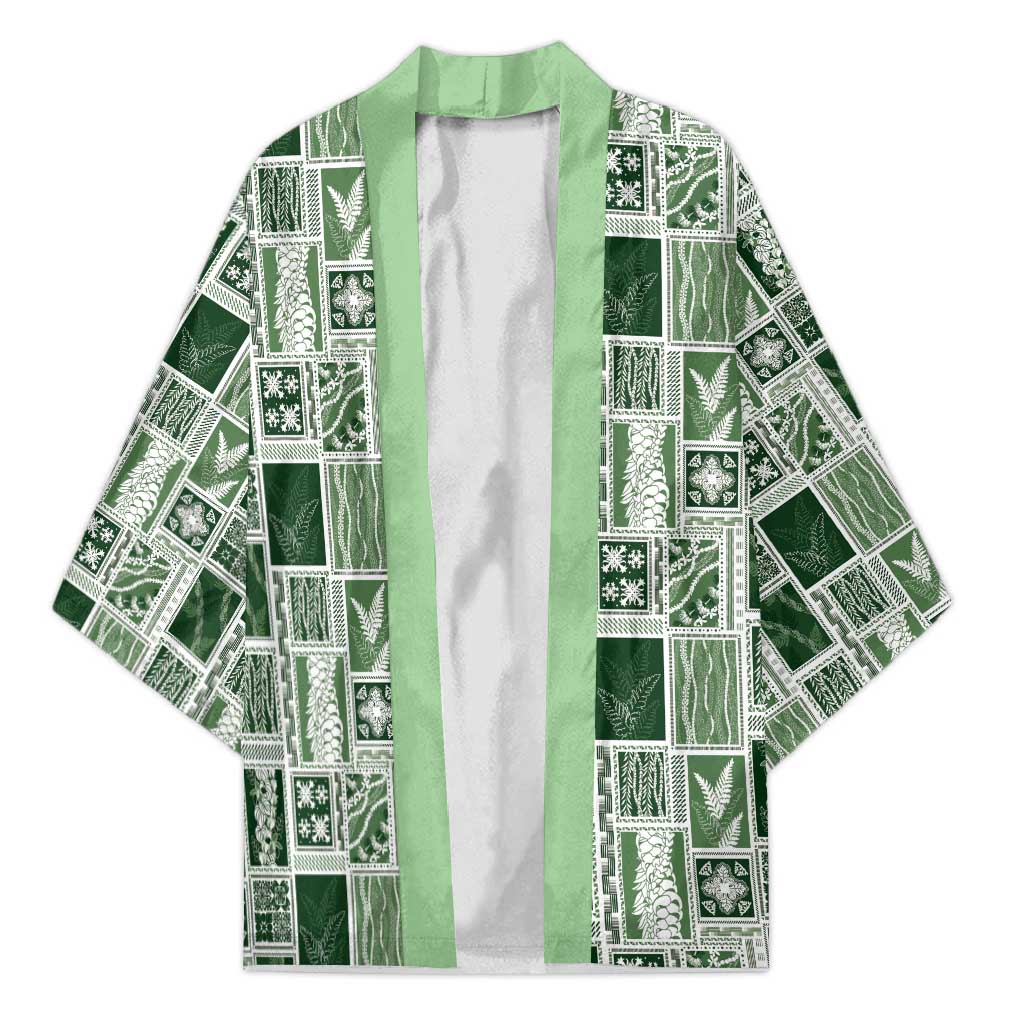 Vintage Aloha Block Quilt Kimono Green Inspired Lei Motifs LT9 Unisex Green - Polynesian Pride