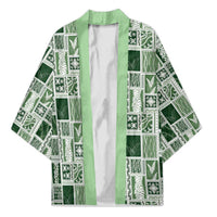 Vintage Aloha Block Quilt Kimono Green Inspired Lei Motifs LT9 Unisex Green - Polynesian Pride