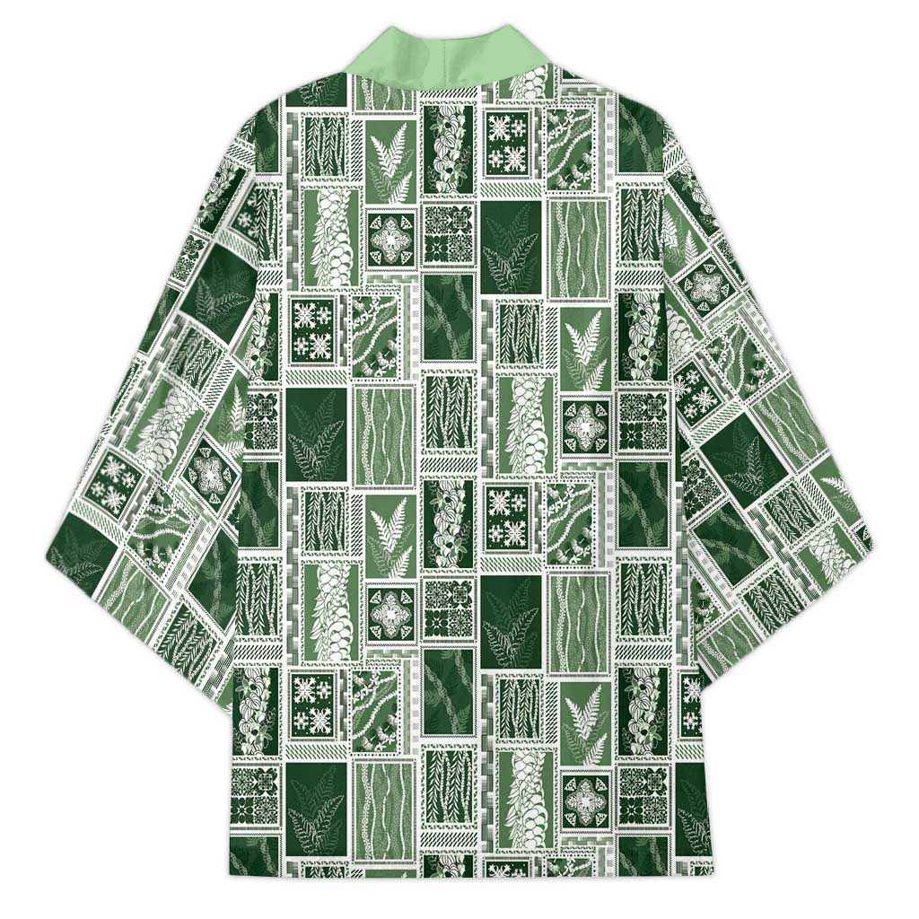 Vintage Aloha Block Quilt Kimono Green Inspired Lei Motifs LT9 - Polynesian Pride
