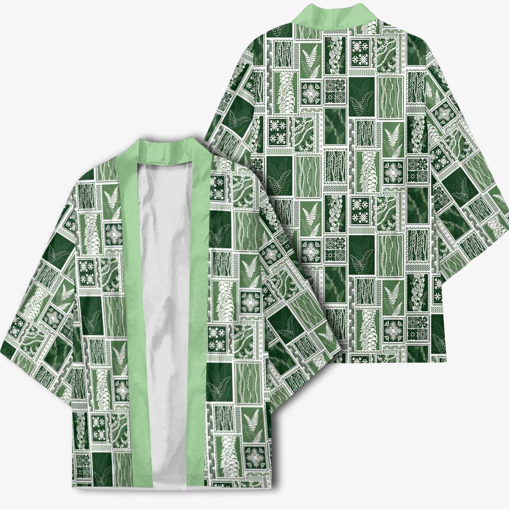 Vintage Aloha Block Quilt Kimono Green Inspired Lei Motifs LT9 - Polynesian Pride
