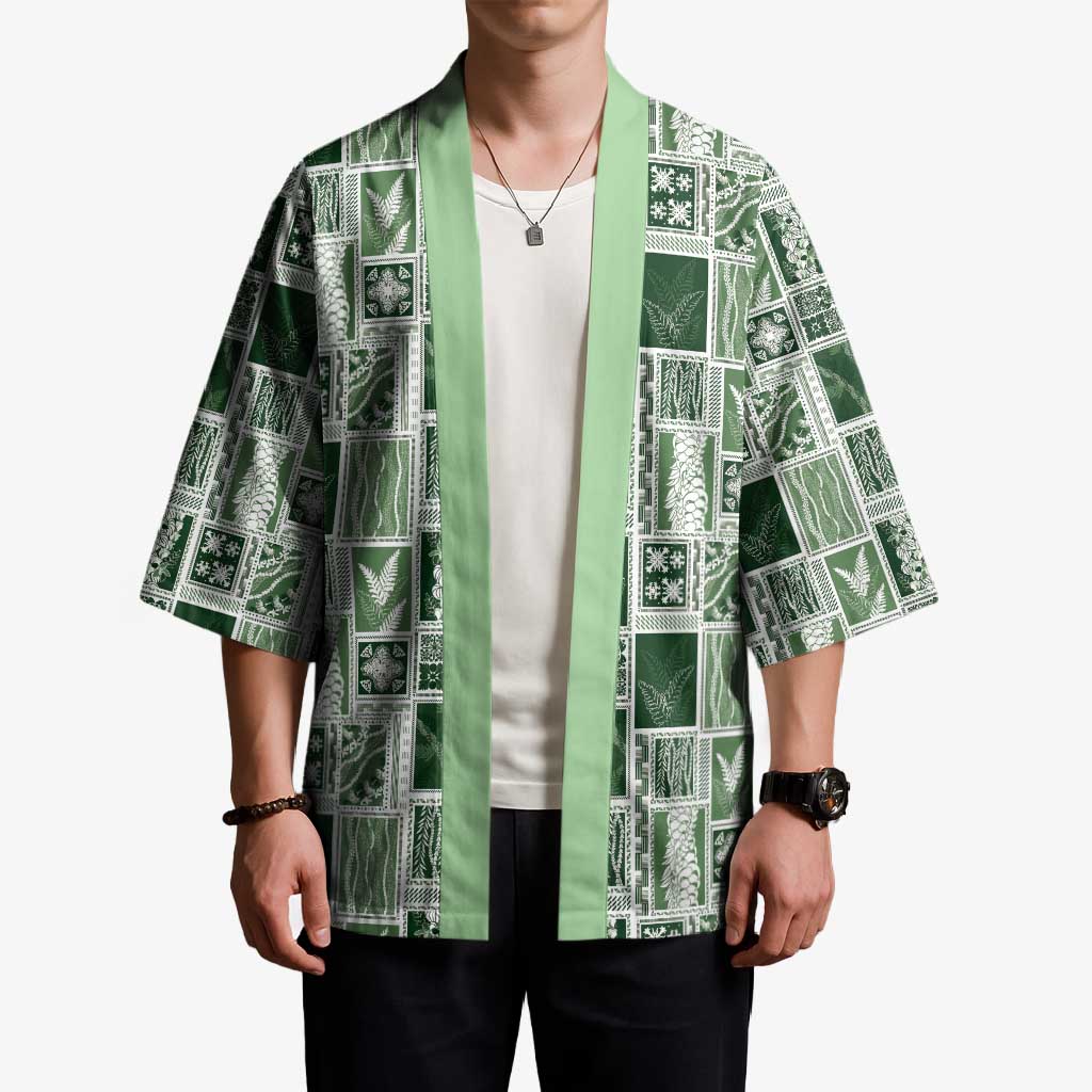 Vintage Aloha Block Quilt Kimono Green Inspired Lei Motifs LT9 - Polynesian Pride