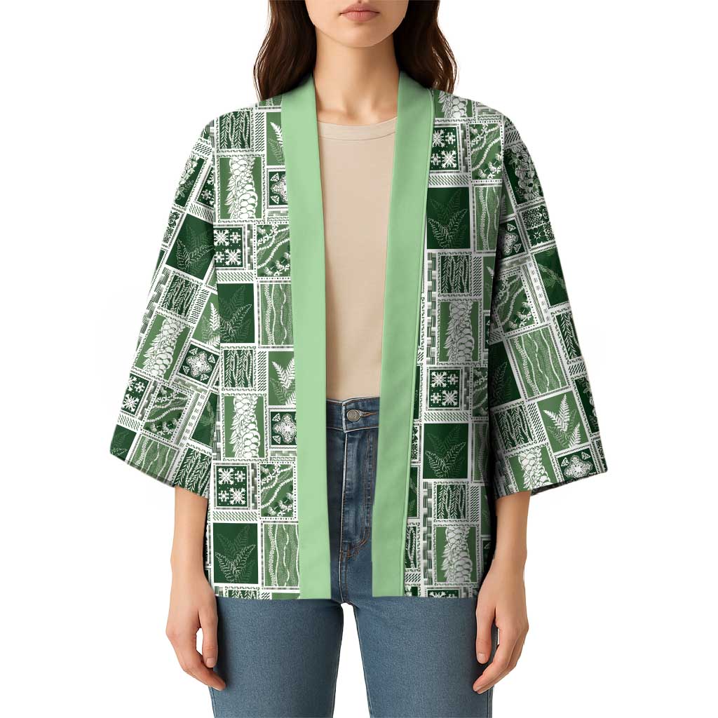 Vintage Aloha Block Quilt Kimono Green Inspired Lei Motifs LT9 - Polynesian Pride