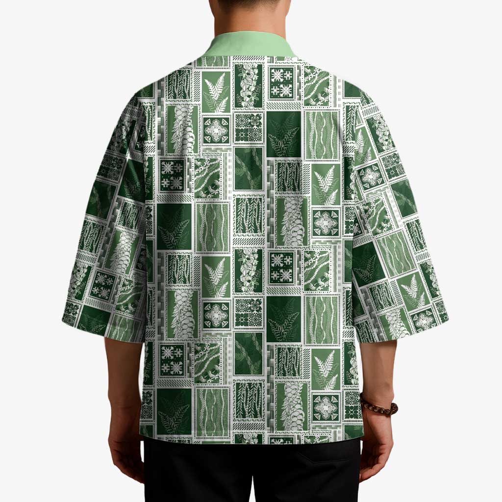 Vintage Aloha Block Quilt Kimono Green Inspired Lei Motifs LT9 - Polynesian Pride
