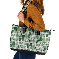 Vintage Aloha Block Quilt Leather Tote Bag Green Inspired Lei Motifs LT9 Green - Polynesian Pride
