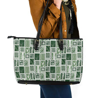 Vintage Aloha Block Quilt Leather Tote Bag Green Inspired Lei Motifs LT9 - Polynesian Pride