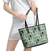 Vintage Aloha Block Quilt Leather Tote Bag Green Inspired Lei Motifs LT9 - Polynesian Pride