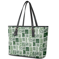 Vintage Aloha Block Quilt Leather Tote Bag Green Inspired Lei Motifs LT9 - Polynesian Pride