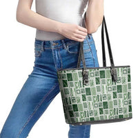 Vintage Aloha Block Quilt Leather Tote Bag Green Inspired Lei Motifs LT9 - Polynesian Pride