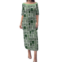 Vintage Aloha Block Quilt Puletasi Green Inspired Lei Motifs LT9 Long Dress Green - Polynesian Pride