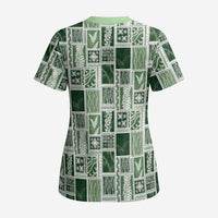 Vintage Aloha Block Quilt Scrub Top Green Inspired Lei Motifs LT9 - Polynesian Pride