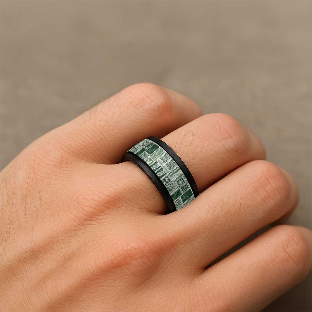 Vintage Aloha Block Quilt Spinner Ring Green Inspired Lei Motifs LT9 - Polynesian Pride