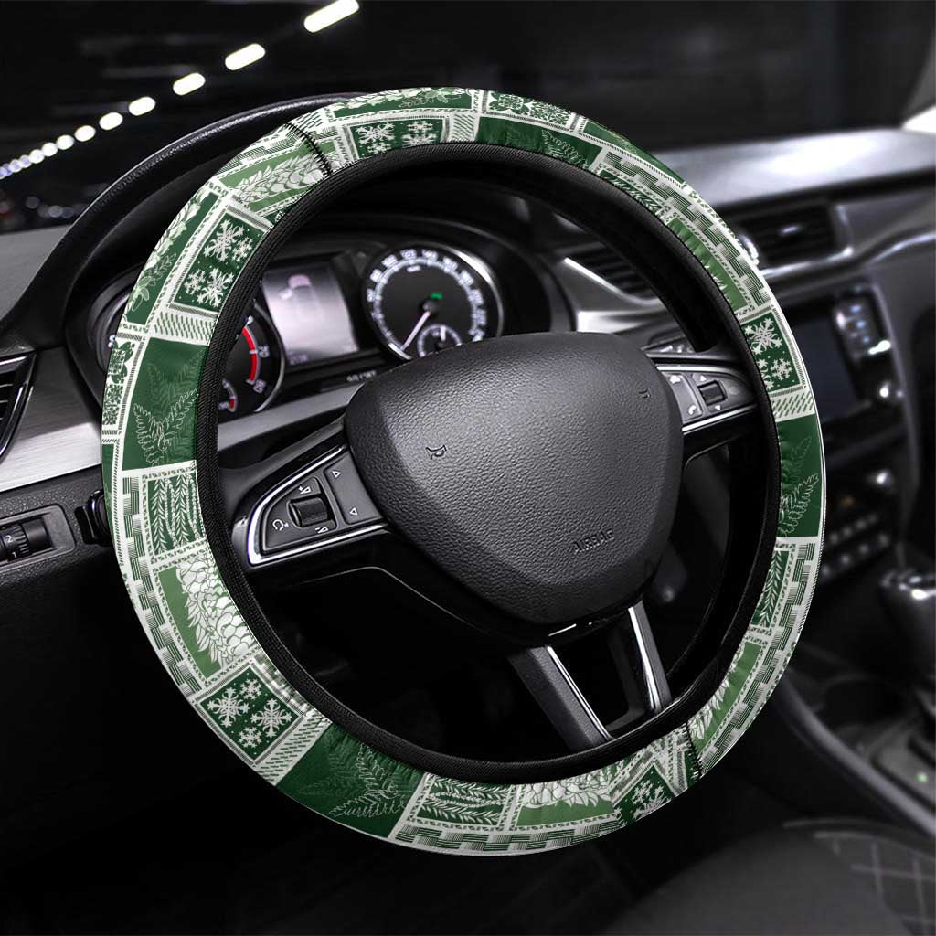 Vintage Aloha Block Quilt Steering Wheel Cover Green Inspired Lei Motifs LT9 Universal Fit Green - Polynesian Pride